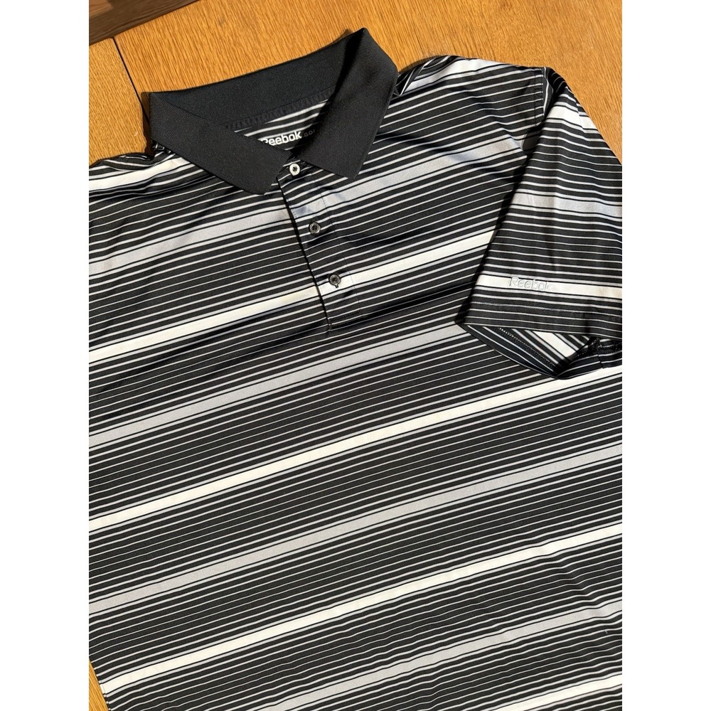 Reebok Golf Polo Shirt‎ Men 3XL Black White Stripe Performance Polyester EUC